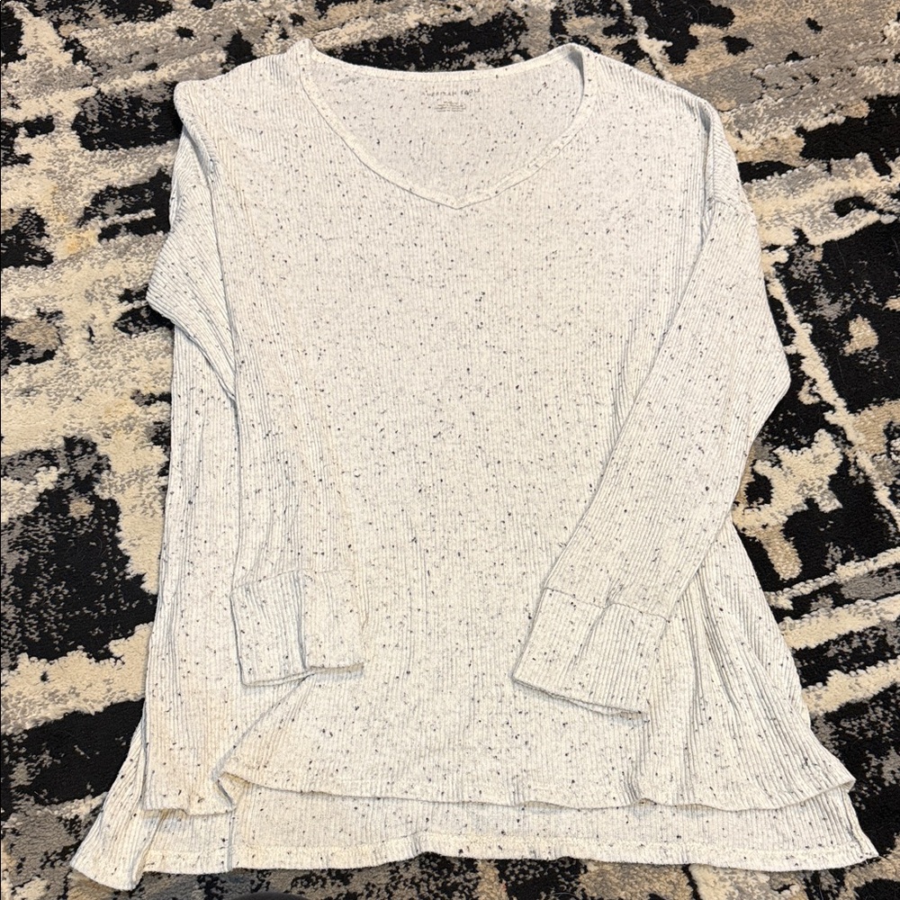 American Eagle Outfitters White Speckled Long Sleeve Top